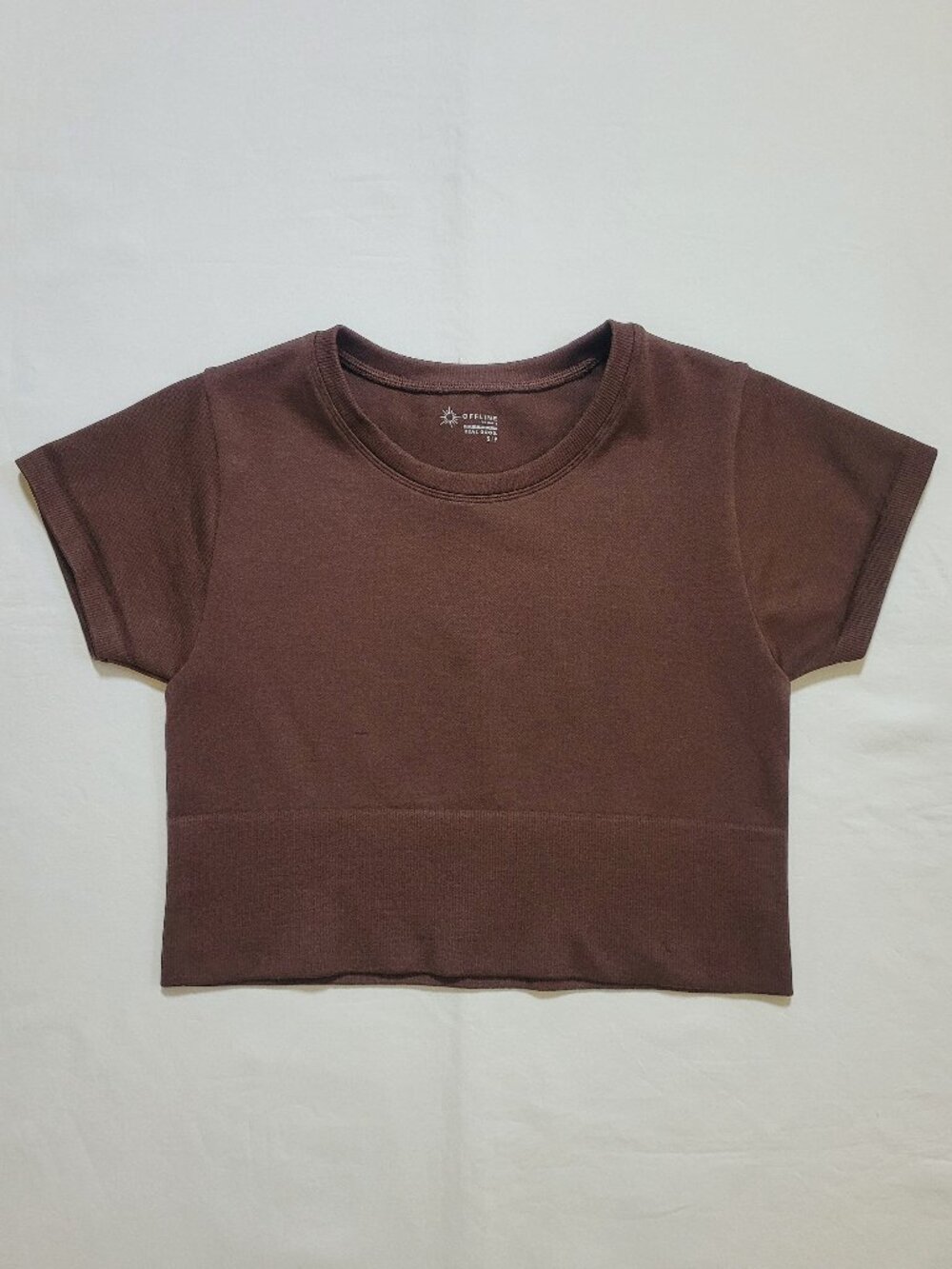 OFFLINE by Aerie Dark Brown Seamless Cropped Short Sleeve Tee Shirt Small - Picture 2 of 7